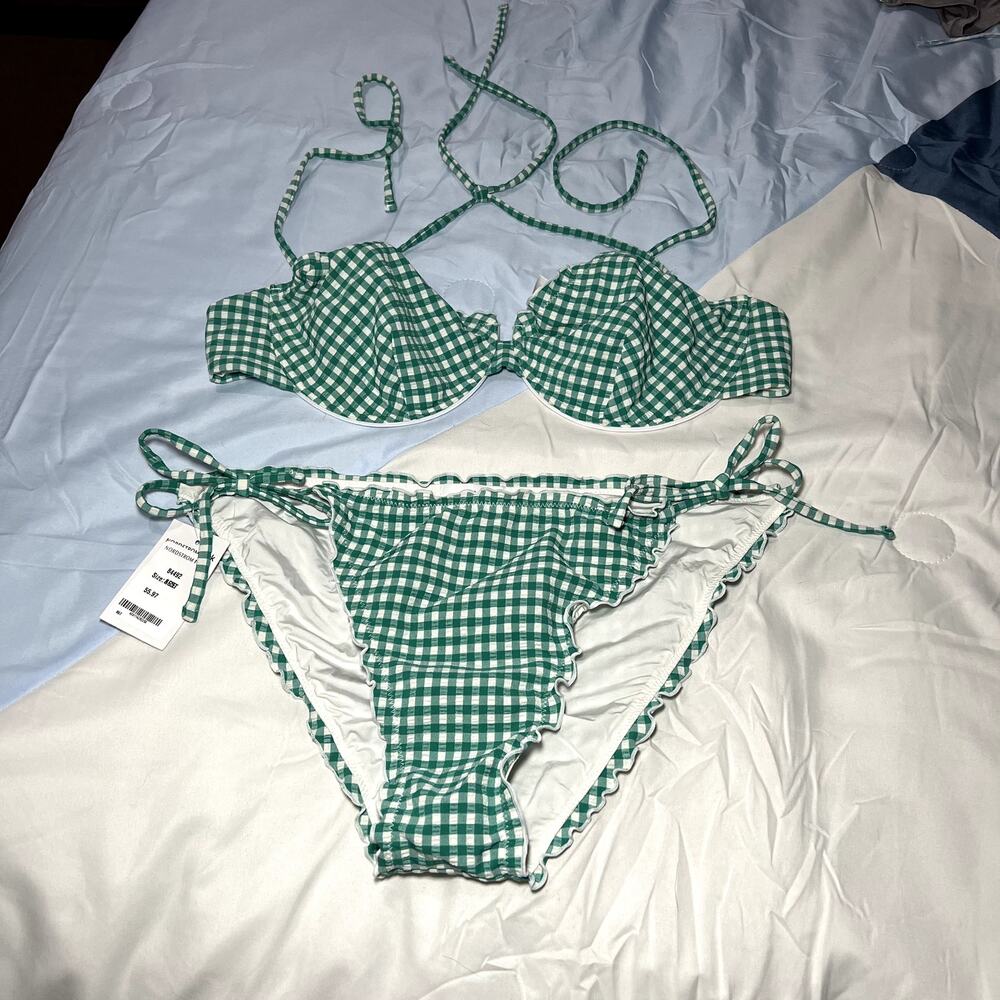 NWT Onia green plaid bikini size XL. Top has underwire for support. Super cute.